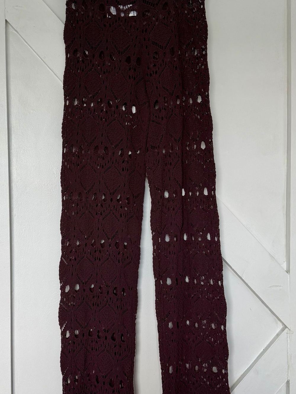 Meshki Crochet Wide-Leg Pants in Burgundy